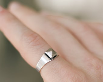 Ring for men, pyramid ring, diamond shape ring, silver men's ring, gift for him, adjustable ring, minimalist mens jewelry, stacking ring