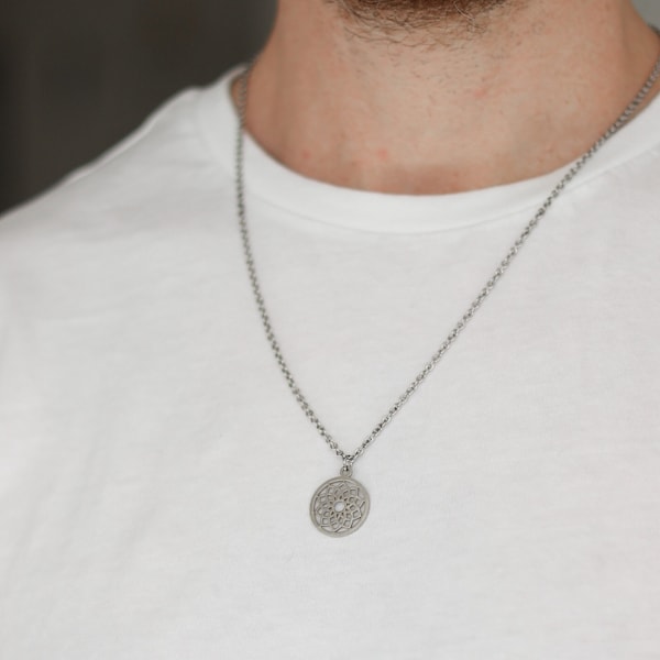 Collier de lotus pour homme, septième chakra de la couronne, collier de chaîne en argent pour homme, mille feuilles de lotus, cadeau pour lui, bijoux de yoga, Sahasrara