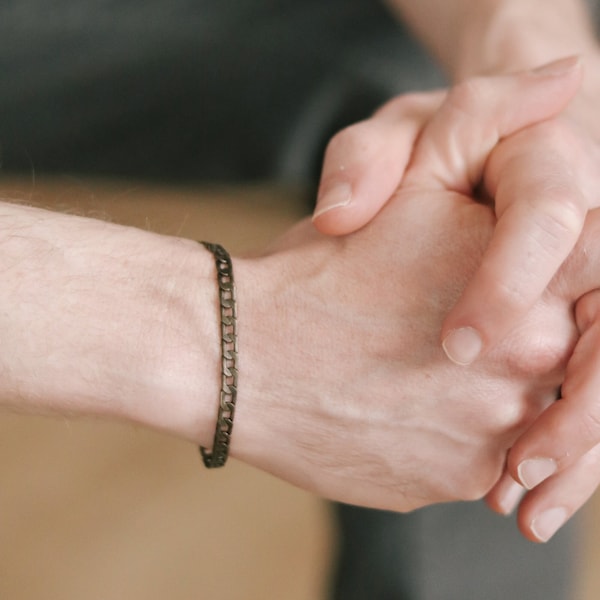 Bracelet de chaîne à maillons en bronze pour hommes, chaîne cubaine plate, cadeau de garçon d’honneur, cadeau pour lui, bijoux pour hommes, cadeau pour petit ami, bijoux minimalistes