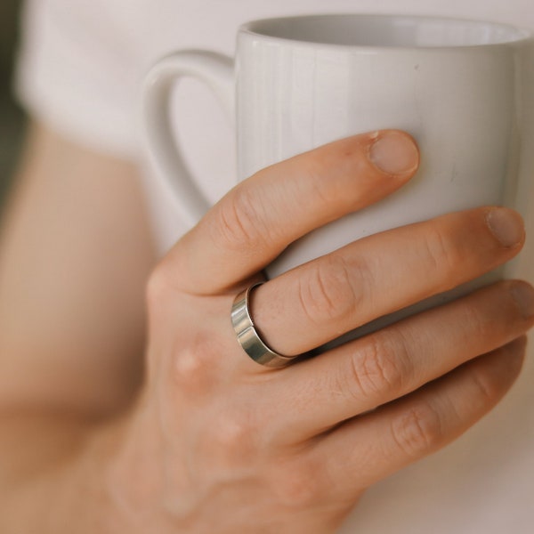 Ring for men, silver plain ring, men's ring, boyfriend gift for him, adjustable ring, wrapped ring, minimalist mens jewelry, stacking ring