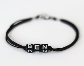 Name bracelet for men personalized men's bracelet initial black English letter cube bead friendship bracelet jewelry father day gift for him