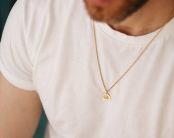 Sun necklace for men, groomsmen gift, men's necklace gold sun pendant, stainless chain necklace, gift for him, Yoga necklace, waterproof