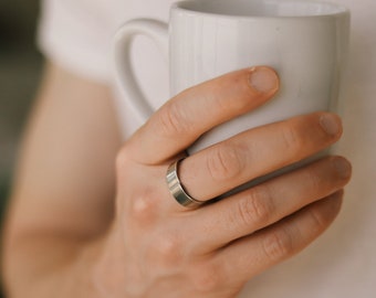 Ring for men, silver plain ring, men's ring, boyfriend gift for him, adjustable ring, wrapped ring, minimalist mens jewelry, stacking ring