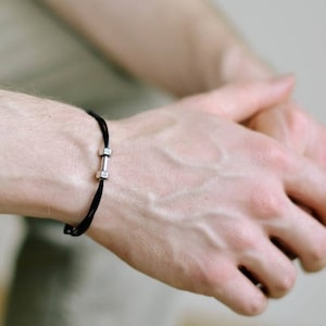 Dumbbell Bracelet For Men jewelry gift for Mens Bracelet Black Cord Bracelet Silver Bead Barbell Charm Bodybuilding Weight Lifting Crossfit