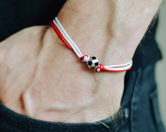 Soccer jewelry bracelet for men sports team men's bracelet soccer football ball bead charm red white cotton cord gift
