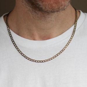 Colar masculino com corrente de elos de bronze, corrente plana, presente para ele, joia masculina minimalista, presente para o Dia dos Pais, tamanho personalizado.