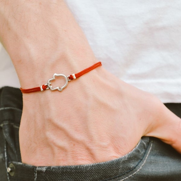 Hamsa bracelet for men silver plated charm red string bracelet from Israel men's bracelet gift for him evil eye protection Hand of Fatima