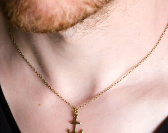 Anchor necklace for men bronze tone anchor pendant chain necklace gift for him men's everyday jewelry skipper sailor custom length chain