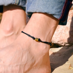 Anklet for men bronze bead charm men&#39;s anklet black string beach summer anklet for men gift for him men&#39;s ankle bracelet festival jewelry