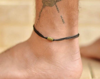 Anklet for men, men's anklet, bronze tube bead, black cord, gift for him, men's ankle bracelet, ankle bracelet, minimalist, gift wrapped