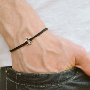 Davidster herenarmband, zilver, cadeau voor hem, zwarte armband voor mannen, bar mitswa cadeau, joodse, Hebreeuwse sieraden uit Israël, judaica