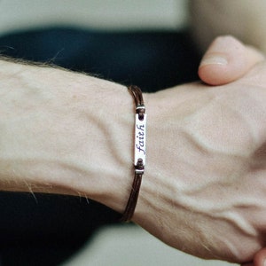 Faith bracelet for men silver tone charm custom color string spiritual jewelry Inspirational christian gift for him hope