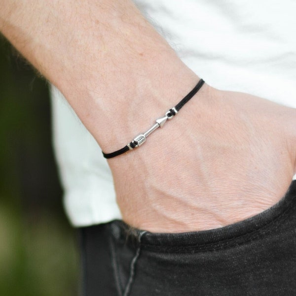 Arrow bracelet for men, men's bracelet silver arrow charm, black string, gift for him, custom purpose bracelet, festival jewelry, preppy