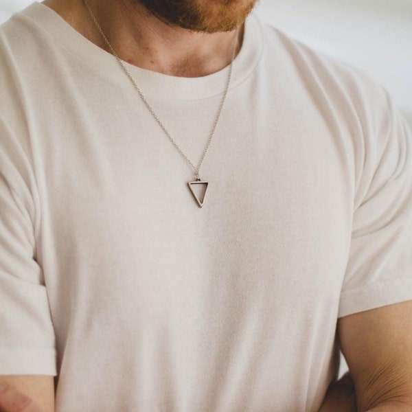 Triangle necklace for men, custom size, men's necklace with a silver triangle pendant, silver chain, gift for him husband, geometric jewelry