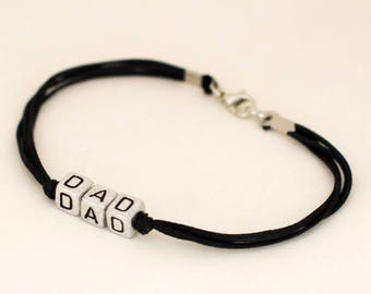 Vaderdagcadeau, armband voor mannen, vaderarmband, herenarmband met DAD-letters, cadeau voor vader, zwarte armbanden, cadeau voor vader, voor hem