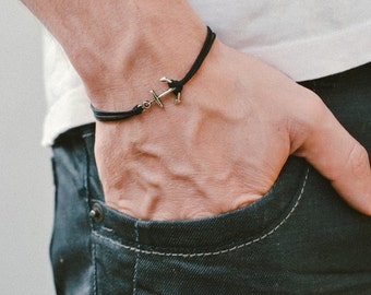 nautical jewelry Anchor bracelet for men men/'s bracelet Silver anchor charm Cord Bracelet Mens Jewelry Adjustable gift for him
