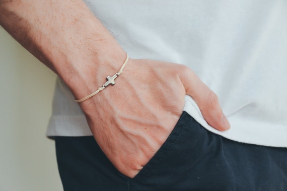 Cross bracelet for men adjustable men's bracelet silver | Etsy