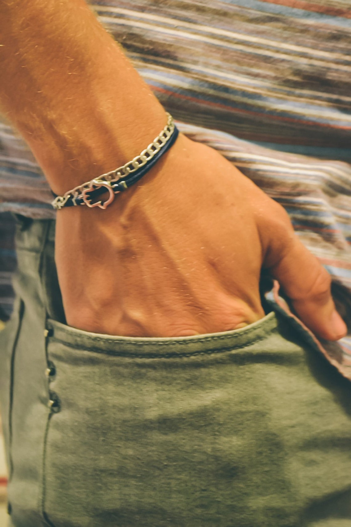 Hamsa Bracelet for Men Men's Wrap Bracelet With Silver Etsy Israel