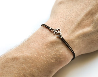 Om bracelet for men, men's bracelet with silver Ohm charm and black string, customized yoga gift for him, Sanskrit bracelet, mantra jewelry