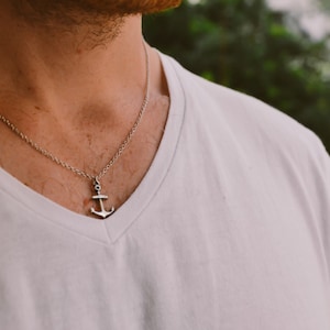 Ankerketting voor mannen, bruidsjonkers cadeau, herenketting met zilveren ankerhanger, zilveren ketting, cadeau voor hem, nautische ketting, surfer