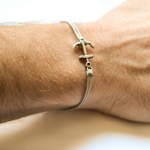 Anker Armband versilbert Anker Charm Herrenarmband Baumwollschnur Baumwollschnur Sommer Geburtstag Geschenk für Ihn Küstenschmuck versilbert