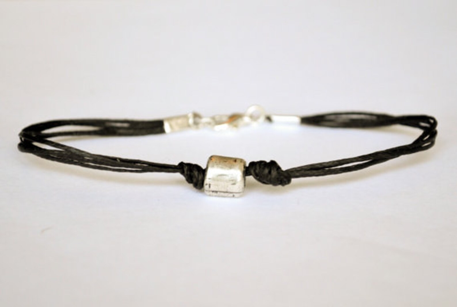 Black Cord Bracelet Men's Bracelet With a Silver Plated Etsy
