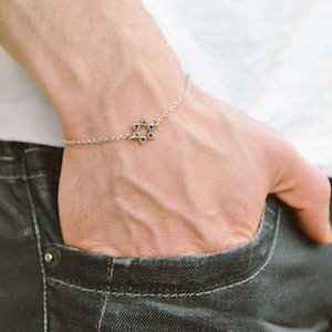Davidster herenarmband, zilver, cadeau voor hem, schakelarmband voor mannen, bar mitswa cadeau, joods, Hebreeuws sieraden uit Israël, spiritueel