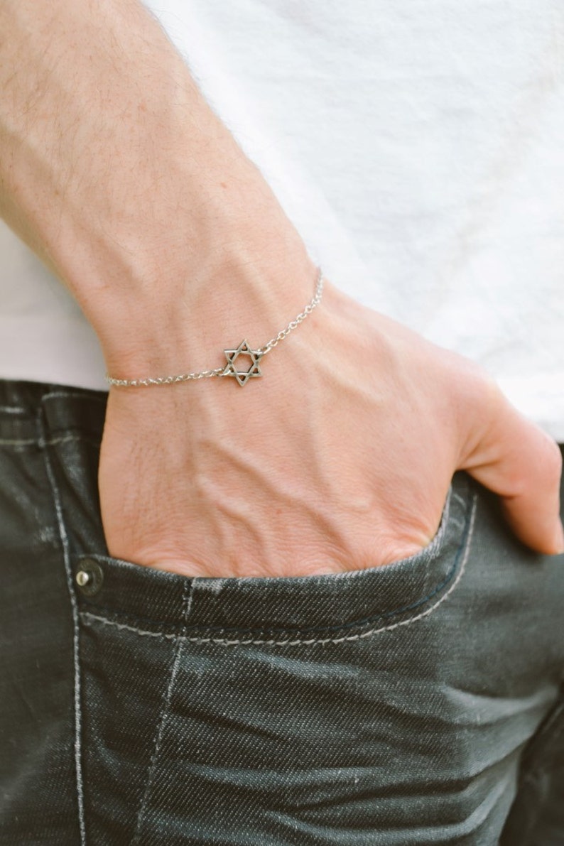 silver Star of David chain bracelet for men custom size