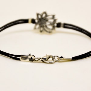 Lotus bracelet for men silver tone charm men's bracelet summer outfits men Lotus flower bracelet black string gift for him yoga jewelry