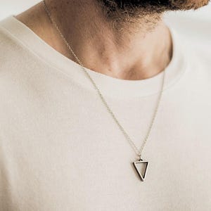 Triangle necklace for men silver plated pendant men&#39;s chain necklace inverted triangle pendant Fathers day gift for him geometric necklace