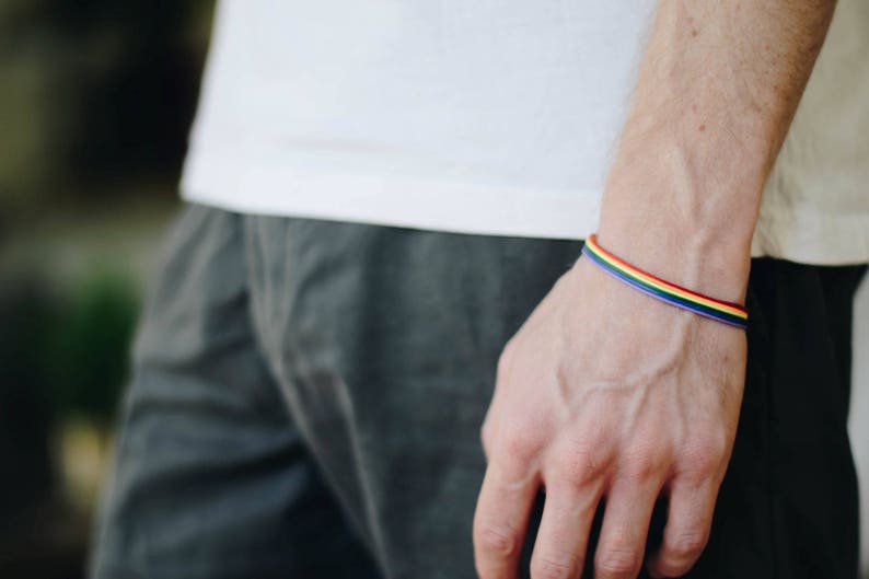 Pride bracelet, rainbow flag colors, LGBT string bracelet for men, men's bracelet, strand only, gay, gift for him, no charm, mens jewelry image 2