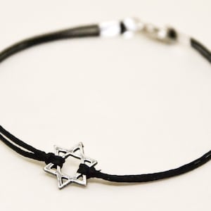 Hanukkah gift, Star of David men&#39;s bracelet, silver, gift for him, black bracelet for men, Jewish, Hebrew Jewelry from Israel, judaica