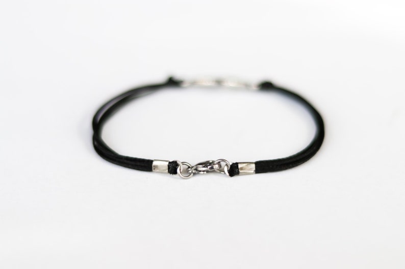 gift for him men/'s bracelet with silver plated charm black cord Double rhombus bracelet for men two squares minimalist jewelry for man