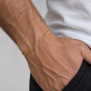Chain bracelet for men, gold stainless steel bracelet, waterproof cable chain, custom length, gift for him, casual everyday men's jewelry