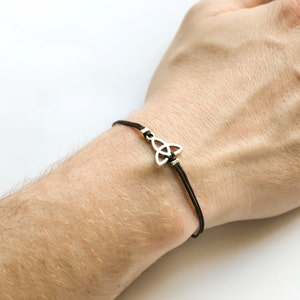 Mens Bracelet Trinity Bracelet For Men Silver Tone Triquetra Charm Black Cotton Cord Gift for Boyfriend Holy Trinity unity Christian Jewelry