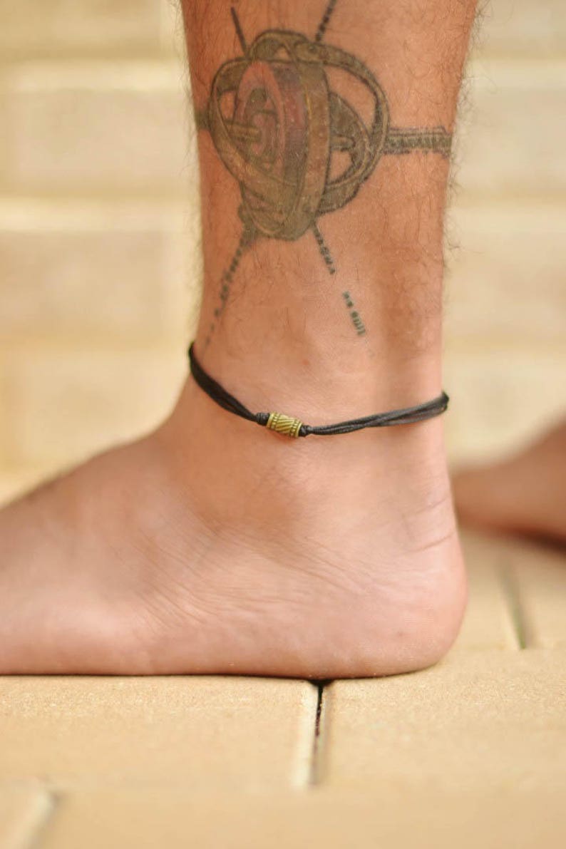 Anklet for Men Men's Anklet Bronze Tube Bead Black Etsy