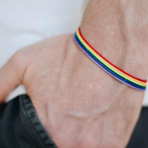 Pride bracelet, rainbow flag colors, LGBT string bracelet for men, men's bracelet, strand only, gay, gift for him, no charm, mens jewelry image 1