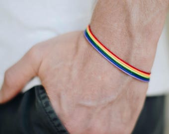 Pride bracelet, rainbow flag colors, LGBT string bracelet for men, men's bracelet, strand only, gay, gift for him, no charm, mens jewelry