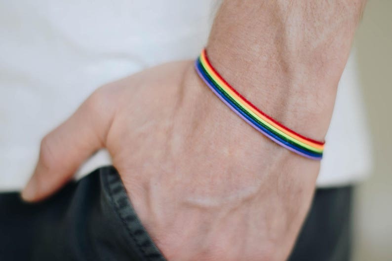 Pride bracelet, rainbow flag colors, LGBT string bracelet for men, men's bracelet, strand only, gay, gift for him, no charm, mens jewelry image 1