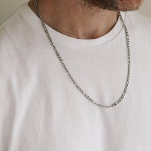 Necklace for men silver tone chain men&#39;s necklace stainless steel waterproof Figaro cable chain gift for him fathers day gift wrapped custom