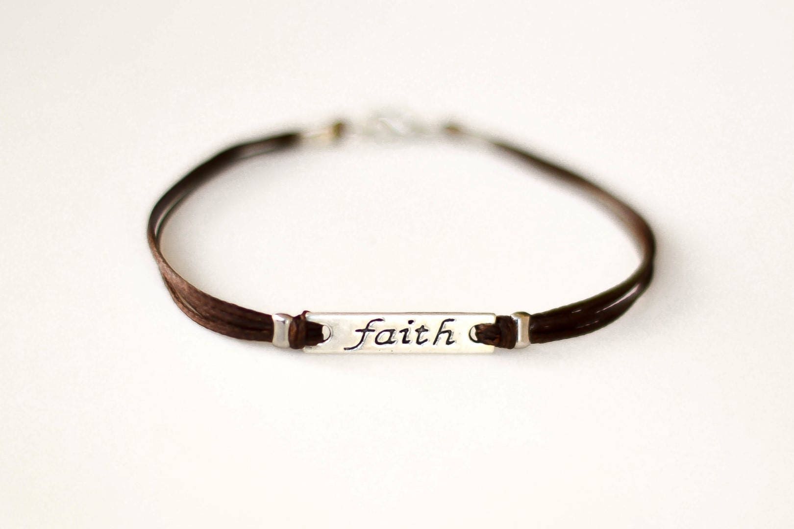 Faith bracelet for men brown cord men's bracelet with a Etsy