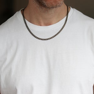 Bronzen schakelketting voor mannen, herenketting, platte kabelketting, cadeau voor hem, minimalistische herensieraden, vaderdagcadeau, aangepast formaat