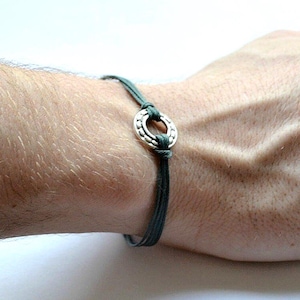 Karma and luck bracelet for men silver tone circle charm blue string men's bracelet  boyfriend gift for him summer yoga jewelry for men