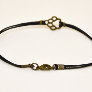 Paw bracelet for men bronze charm black cord custom size and color