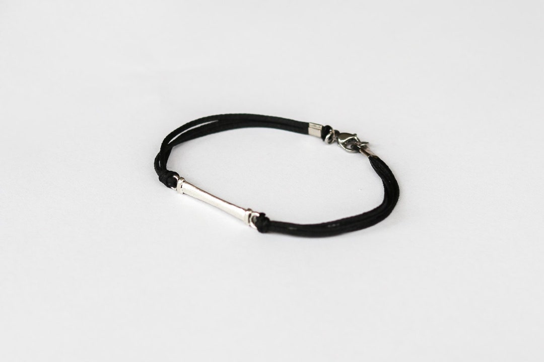 Men's Bracelet Black Cord Bracelet for Men Long Silver Etsy