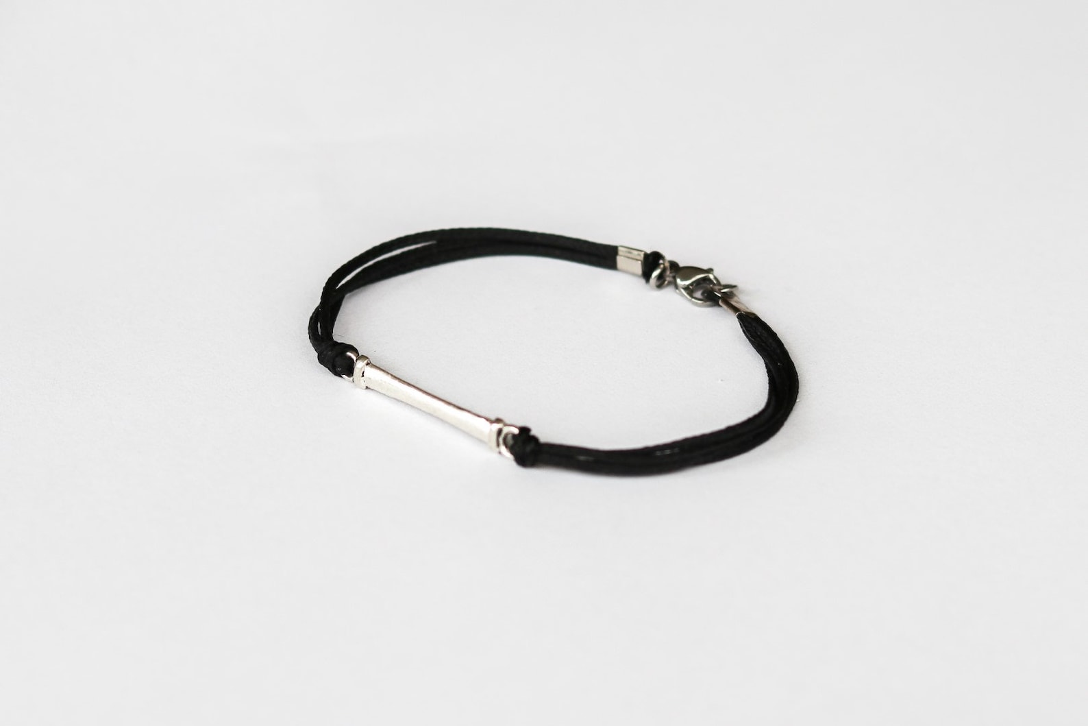 Men's Bracelet Black Cord Bracelet for Men Long Silver Etsy