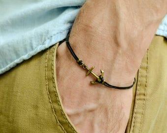 Bracelet Ancre Vintage Unisexe Surfeur, En Similicuir Et Alliage, Fermeture à Bascule, 21 Cm