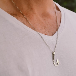 Scie Collier pour hommes noir collier pendentif en argent homme collier cadeau pour lui