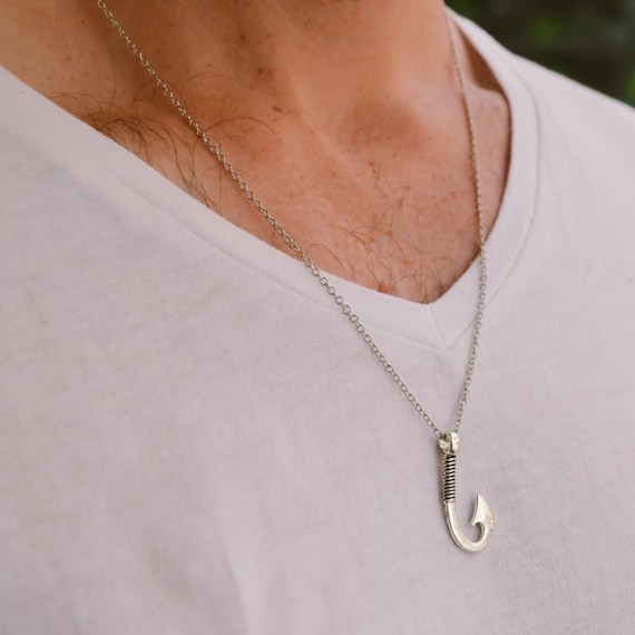 Buy Hook Necklace for Men, Men's Necklace With Silver Hook Pendant, Silver  Chain, Fisherman, Fish Hook, Men's Necklace, Nautical, Groomsmen Gift  Online in India 