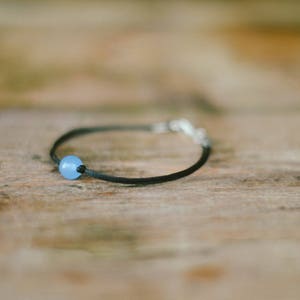March birthstone bracelet for men Aquamarine birthday gift mens bracelet blue bead stone black string bracelet jewelry Pisces gift for him
